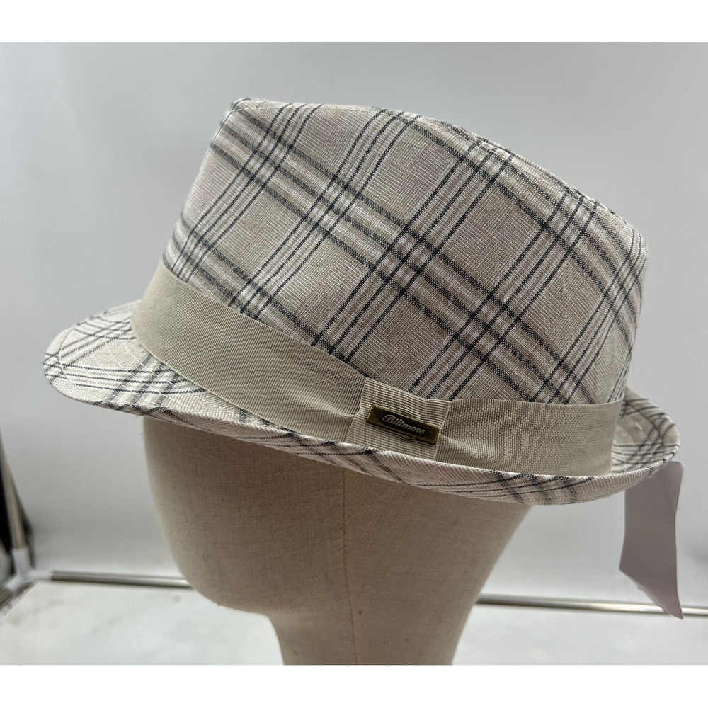Biltmore 1917 Fedora Hat Men's Size Large Natural Beige Linen Blend Plaid NWT